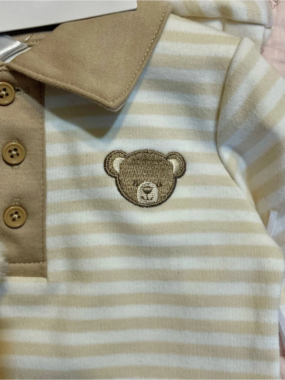 Saks Fifth Avenue 2 -Piece Set Striped Romper with Teddy Bear Rattle 3-6 months